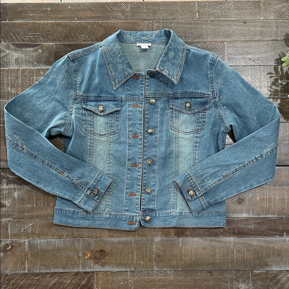 LAPIS Vintage-Style Paisley Denim Jacket Medium Embellished